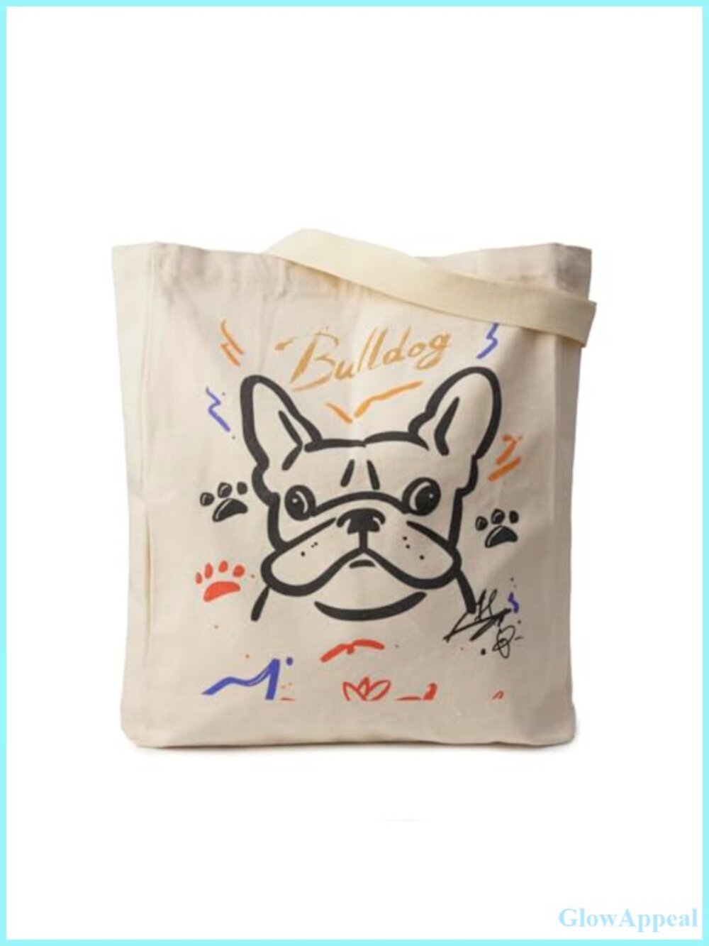 Oversized Cotton Canvas Tote Bag French Bulldog Print Zip Pocket